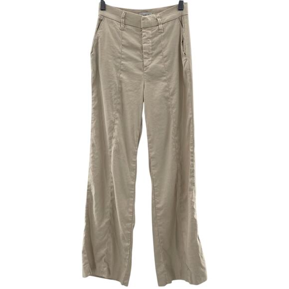 Evereve Marion Linen Blend Neutral Tone Wide Leg High Rise Trouser Pants Size 26 - Picture 2 of 14